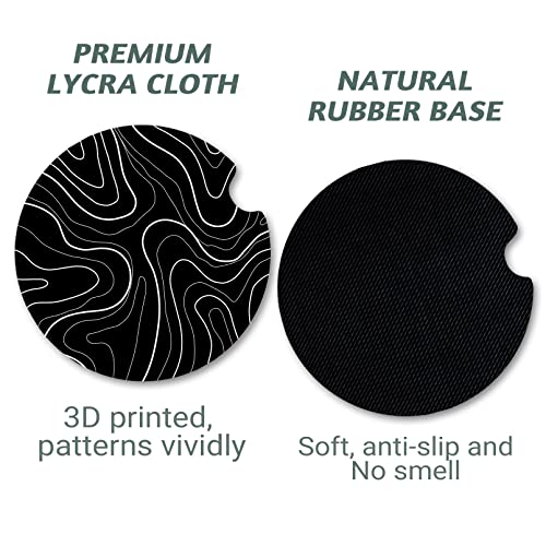 Topographic Anti-Slip Rubber Car Cup Mat with 2 Pack Cup Holder Coasters for Men & Women, Cute Interior Accessories - color: Topographic Contour
