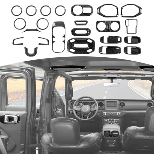 RT-TCZ for Wrangler JL Interior Trim Kit Compatible with Jeep Wrangler JL JLU Gladiator JT 2018-2023 Carbon Fiber Interior Accessories 23pcs - color: Carbon Fiber
