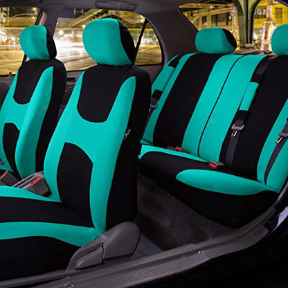 FH Group Stylish Full Set Car Set Covers Front Set and Rear Split Function, Airbag Compatible – Universal Fit for Cars Trucks & SUVs (Mint/Black) - color: Mint