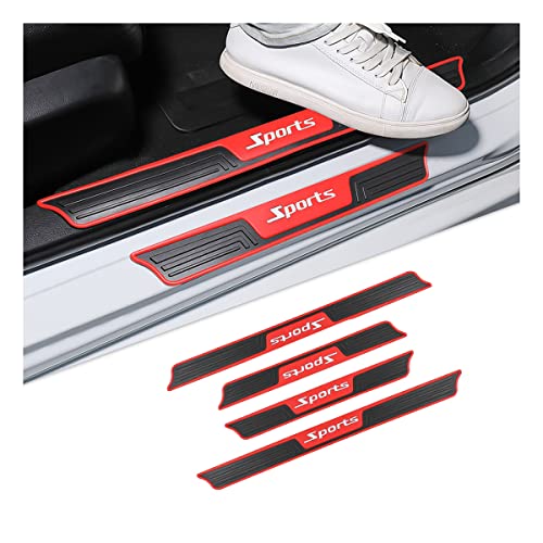 4PCS Car Door Sill Plate Protectors, Auto Door Entry Guards Sill Scuff Cover Panel Step Protector, PVC Rubber Anti-Scratch Front Rear Door Pedal, Car Accessories for Most Vehicles (Red/Sport) - color: Red/Sport