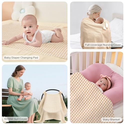 SERAPHY 100% Muslin Cotton Car Seat Covers for Babies, Universal Baby Car Seat Cover, Breathable Muslin Carseat Cover Canopies for Boys and Girls, Soft Infant Car Seat Cover for Summer — Beige - color: Beige