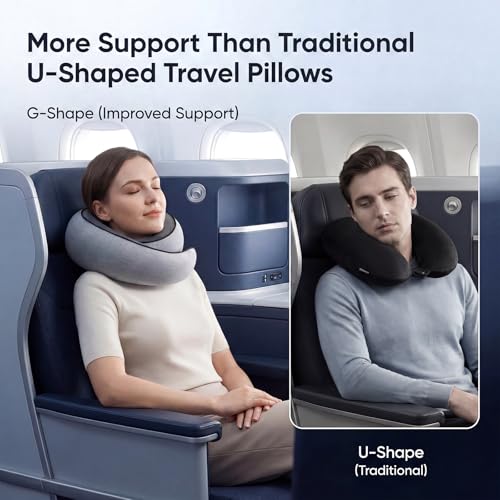 Memory Foam Neck Travel Pillow – 360° Adjustable Support, Breathable Washable Cover, Eye Mask & Earplugs, Carry Bag – Compact Airplane Pillow for Plane/Car/Train/Office (Grey) (Grey)