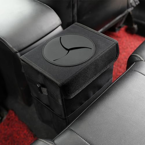 AOKJOY Car Garbage can with lid Leak Proof Vehicle Trash Can 3 Storage Pockets Hanging Waterproof car Trash Bag for SUV Black - color: black