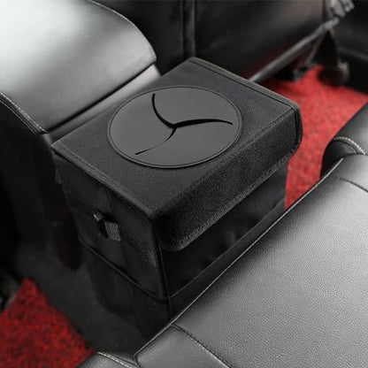 AOKJOY Car Garbage can with lid Leak Proof Vehicle Trash Can 3 Storage Pockets Hanging Waterproof car Trash Bag for SUV Black - color: black
