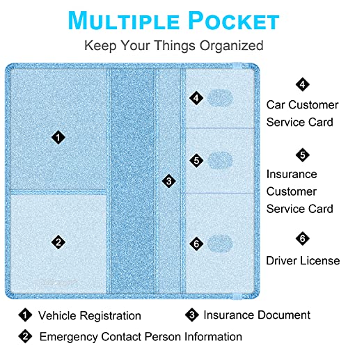 Wisdompro Car Document Holder Organiser, PU Leather Vehicle Insurance and Registration Holders Wallet Case for ID Card, Driving Licence, Key Contact Information Cards - color: Glitter Light Blue