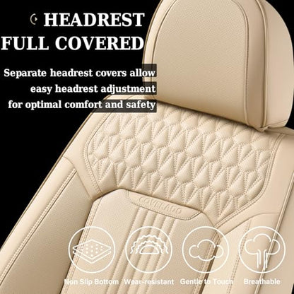 Coverado Seat Covers, Car Seat Covers Front Seats, Beige Seat Cover, Waterproof Car Seat Cushion, Front Car Seat Covers Leatherette Car Seat Protector Universal Fit Most Cars - color: Air Backrest-Beige, size: Front