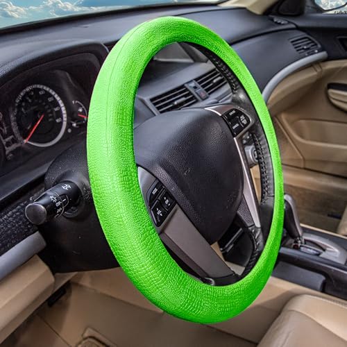 FH Group Universal Fit Silicone Snake Pattern with Massaging Grip Steering Wheel Cover fits most Cars, SUVs, Trucks, and Vans Green - color: Green