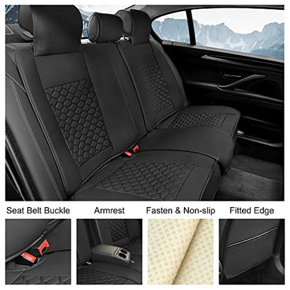 Elantrip Car Seat Cover Full Set Luxury Faux Leather with Diamond Quilted Design, Waterproof, 5mm High Elasticity Foam Suitable for Cars Trucks and Suvs Black - size: Full Seat Cover Set