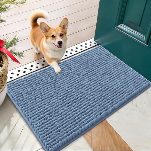 OLANLY Dog Door Mat for Muddy Paws 24x16, Ultra Absorbent Chenille Mud Doormat, Non-Slip Washable and Dirt Trapping Doormat for Indoor Entryway, Quick-Dry Indoor Pet Bed Mats for Dogs, Airy Blue - color: Airy Blue, size: 24" X 16"
