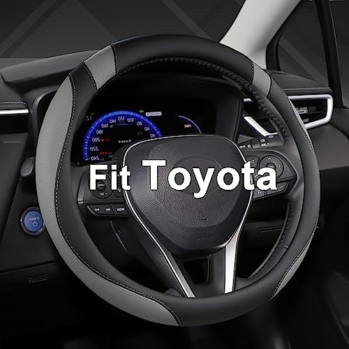 West Llama Customized Auto Car Steering Wheel Cover for Toyota Rav4 Corolla Camry Highlander (Black+Gray-Standard Size) - color: A-Black+Gray, size: Standard Size (14 ½''-15'')