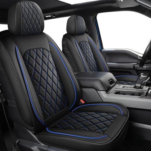 MIROZO Front Ram Seat Covers, 2PCS Waterproof Truck Seat Covers Leather Car Seat Protector Compatible with 2009-2026 RAM 1500/2500/3500 Crew Quad Cab Pickup Cushions (2 PCS Front,Black and Blue) - color: Black And Blue, size: 2PCS Front