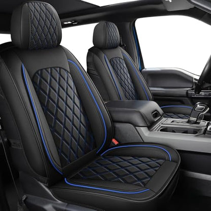 MIROZO Front Ram Seat Covers, 2PCS Waterproof Truck Seat Covers Leather Car Seat Protector Compatible with 2009-2026 RAM 1500/2500/3500 Crew Quad Cab Pickup Cushions (2 PCS Front,Black and Blue) - color: Black And Blue, size: 2PCS Front