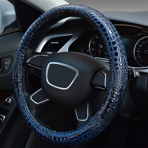 Premium Leather Steering Wheel Cover with Air Holes – Non-Slip Rubber Grip, Universal Fit for Cars (Blue) - color: Blue