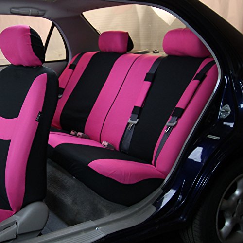 FH Group Light & Breezy Cloth Seat Full Car Seat Covers (Airbag & Split Ready) with Carpet Floor Mats- Universal Car, Truck, SUV, or Van (Pink/Black) FB030115 - color: Pink