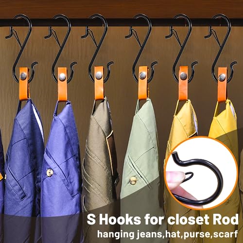 12 PCS S Hooks for Hanging with Safety Buckle, 3.5 inch Heavy Duty Metal S Shaped Hooks for Kitchen Utensil, Cups, Pots, Plants, Bags, Hats (Black) - color: Black