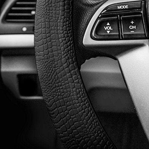 FH Group Universal Fit Silicone Snake Pattern with Massaging Grip Steering Wheel Cover Fits Most Cars, SUVs, Trucks, and Vans Black - color: Black