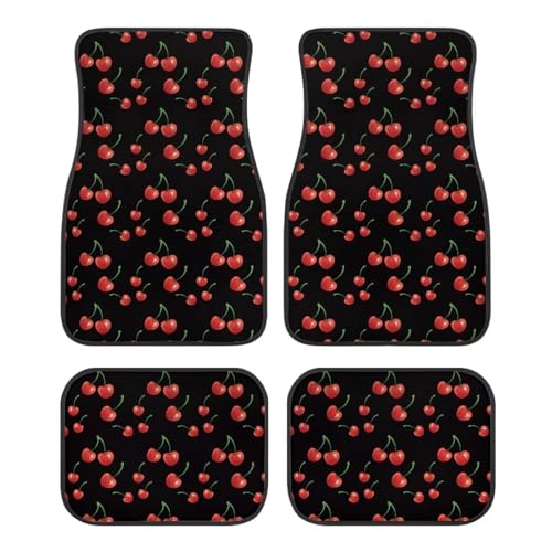 Red Cherry Black Automotive Floor Mats Front and Rear Car Mat Carpet Set 4 Pcs Fit for SUV,Vans,sedans,Trucks - color: Red Cherry Black