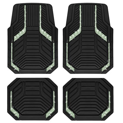 PIC AUTO Car Floor Mats, Green Sparkly Crystal Bling Glitter Car Mats Set, Front and Rear Heavy Duty Rubber Car Mats with Anti-Slip Backing, All Weather, Trim-to-Fit for Automotive SUVs, Sedan, Vans - color: Green Glitter