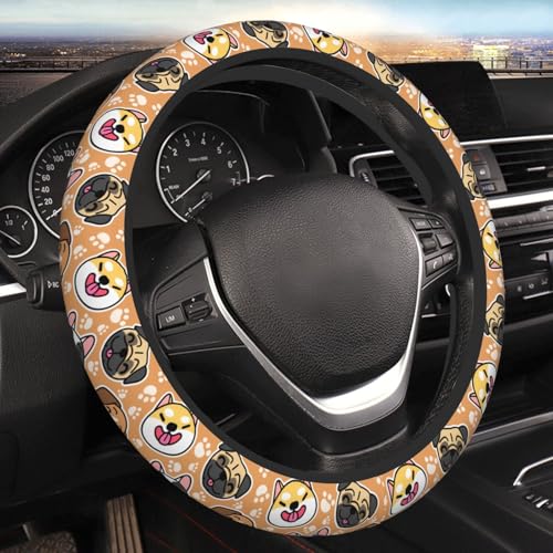 Cute Dog Print Neoprene Steering Wheel Cover Anti-Slip Elastic Pet Face Steering Wheel Protective Cover 15in Universal Car Accessories Fit Cars, SUVs, Auto - color: Pet Dog Print