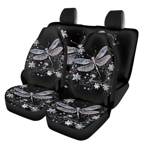 Art Dragonfly Car Seat Cover Full Set Cute Auto Front Seat Dragonfly Car Accessories Set Protective Breathable Split Bench Seat Cushion Pads Set of 4 Pack Protective,Universal Fit - color: Artistic Dragonfly