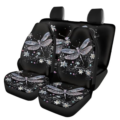 Art Dragonfly Car Seat Cover Full Set Cute Auto Front Seat Dragonfly Car Accessories Set Protective Breathable Split Bench Seat Cushion Pads Set of 4 Pack Protective,Universal Fit - color: Artistic Dragonfly