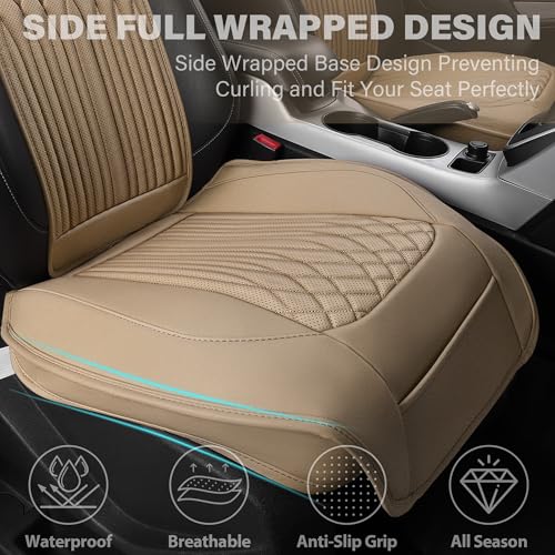 CAR PASS Car Seat Protector, 2 Pack Sideless Nappa Leather Seat Covers for Cars, All Season Waterproof Breathable Front Seats Cushion with Storage Pocket Universal Fit Vehicle Car SUV Truck, All Beige - color: Beige