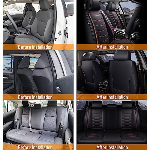 Full Set Seat Covers for Mitsubishi Outlander 2011-2024 2025 2026 Waterproof Premium Leather for Outlander Car Seat Covers Compatible Airbag Seat Cushions(5 Seats, Black&Redline)