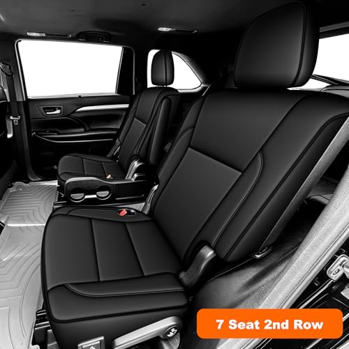 AOMSAZTO Custom Fit Seat Covers for Toyota Highlander 2014-2019 3-Rows 7 Seats, Second Row W/Captain Chairs Full Set Faux Leather Car Seat Cover Black - color: Black, size: Highlander 2014-2019 7 Seats