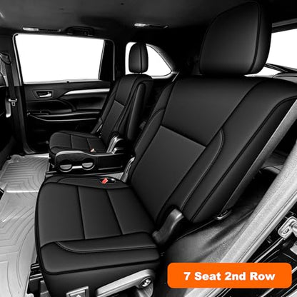 AOMSAZTO Custom Fit Seat Covers for Toyota Highlander 2014-2019 3-Rows 7 Seats, Second Row W/Captain Chairs Full Set Faux Leather Car Seat Cover Black - color: Black, size: Highlander 2014-2019 7 Seats