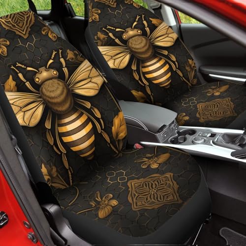 Bee Car Seat Cover for Women Universal Bucket Cushion Cover 2-Piece Washable Protective Cover Fits Most Cars - color: Bee-Black