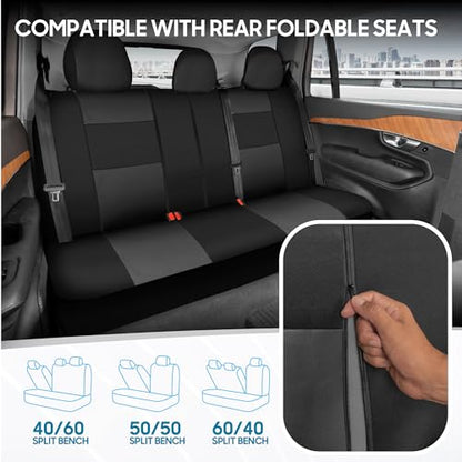 BDK PolyPro Car Seat Covers Full Set in Charcoal on Black – Front and Rear Split Bench for Cars, Easy to Install Cover Set, Accessories Auto Trucks Van SUV - color: Charcoal Gray