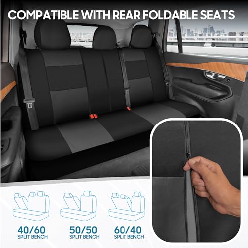 BDK PolyPro Car Seat Covers Full Set in Charcoal on Black – Front and Rear Split Bench for Cars, Easy to Install Cover Set, Accessories Auto Trucks Van SUV - color: Charcoal Gray