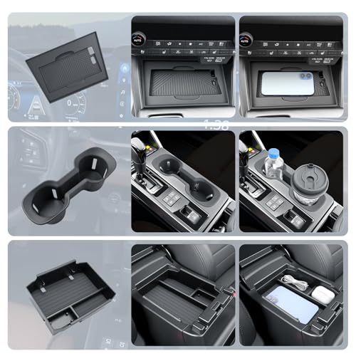 BIBIBO 3Pack for 2026 Subaru Outback Center Console Organizer 2026 Subaru Outback Console Armrest Tray+Cup Holder +Wireless Charging Mat 2026-Outback Insert Organizer Tray - color: Black-3Pack
