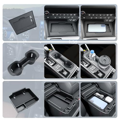 BIBIBO 3Pack for 2026 Subaru Outback Center Console Organizer 2026 Subaru Outback Console Armrest Tray+Cup Holder +Wireless Charging Mat 2026-Outback Insert Organizer Tray - color: Black-3Pack