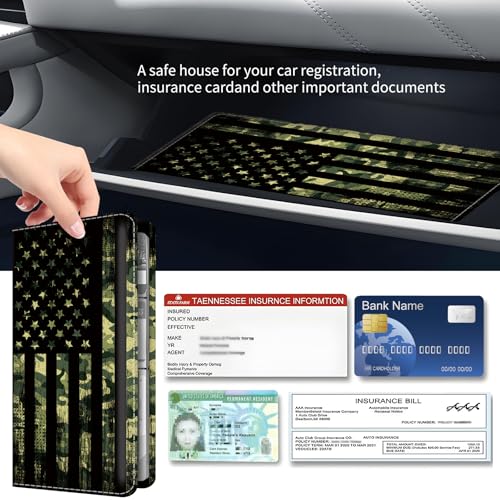 Premium Car Registration and Insurance Card Holder, Cute PU Leather Car Document Holder, Vehicle Glove Box Car Organizer with Magnetic Closure for Driver License, Cards Camouflage Flag - color: Camouflage American Flag