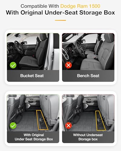 3W Floor Mats Fit for Dodge Ram 1500 Crew Cab 2025-2026(with Rear Under-Seat Factory Storage Bucket Seat), TPE All Weather Custom Fit Floor Liner for Ram 1500 Accessories Car Mats, Black - size: 2025-2026 Ram 1500 w/ Storage Floor Mats