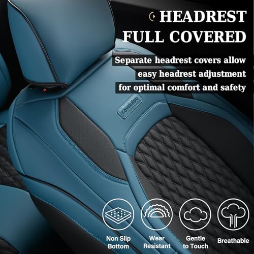 Coverado Tundra Seat Covers, Front Car Seat Covers Fit for Tundra 2007-2013 2022 2023 Faux Leather Seat Covers for Car Seat Protector Cushion for Truck Car Interior Accessories(Blue)