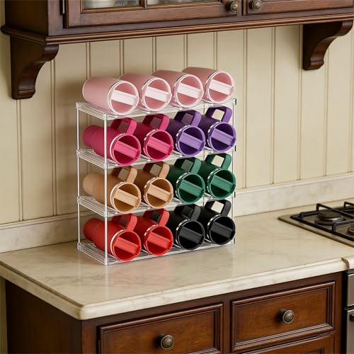 Stackable Water Bottle Organizer for Cabinet,4 Tier Water Bottle Holder for Stanley Yeti 40 oz Bottle Shelf,Clear Tumbler Storage Organizer,Wine Rack,Cup Organizer for Kitchen Cabinets Counter Pantry - size: 4 Tier-Hold 16 Bottles