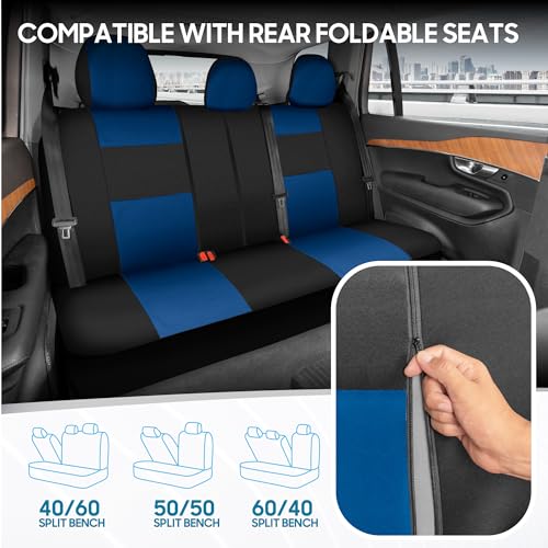 BDK PolyPro Car Seat Covers Full Set in Blue on Black – Front and Rear Split Bench Seat Covers for Cars, Easy to Install Car Seat Cover Set, Car Accessories for Auto Trucks Van SUV - color: Blue