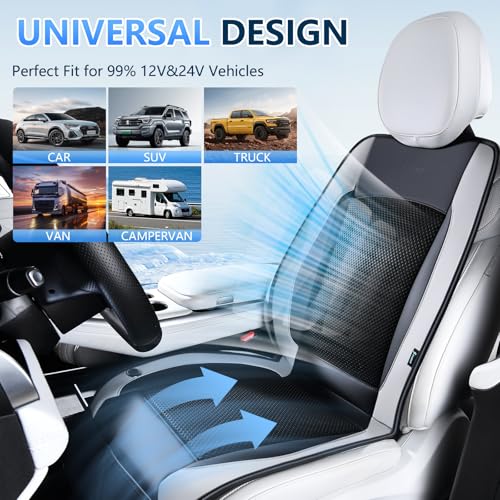 Upgraded Cooling Car Seat Cover Front Seat with Blowing&Suction, 12V-24V Ventilated Car Seat Cushion with 2 Turbo Fans, 3-Speed Adjustable Universal Fit Breathable Car Cushion for Summer Driving-Gray - color: 2 Turbo Fans-Gray