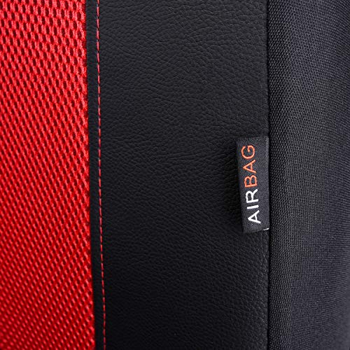 Flying Banner car seat Covers Full Set Faux Leather Air Mesh Breathable Man Lady Airbag Compatible Rear Bench Split 40/60 50/50 60/40 Truck Pick Up (Full Set - Low Back, Black Red) - color: Black Red