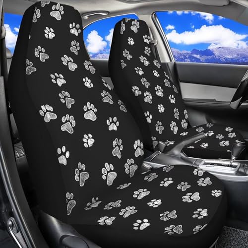 Dreaweet White Dog Paw Print Car Seat Covers for Women 2 Front Set Cute Car Accessories Washable Front Seat Cover Universal Fit Most Vehicle SUV Sedan Trucks - color: White Dog Paw Print