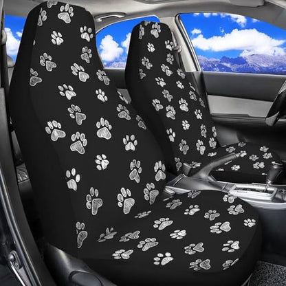Dreaweet White Dog Paw Print Car Seat Covers for Women 2 Front Set Cute Car Accessories Washable Front Seat Cover Universal Fit Most Vehicle SUV Sedan Trucks - color: White Dog Paw Print