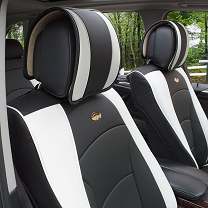 FH Group Ultra Comfort Highest Grade Faux Leather Full Set Cushion Pads Car Seat Covers for Front and Rear– Universal Fit for Cars Trucks & SUVs (White/Black) - color: White, style: Full Set