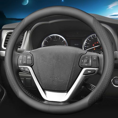HAOTULE Nappa Leather Slim Stylish Steering Wheel Cover,for Toyota Steering Wheel Cover Interior Conversion (Black) - color: Black