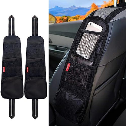 Car Seat Side Organizer, Auto Seat Storage Hanging Bag, Phones, Drink, Stuff Holder with Mesh Pocket for Cars, SUV & Truck 2 Pack