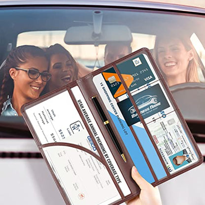 CoBak Premium Faux Leather Car Document Holder with Magnetic Closure and 6 Compartments - color: L-Brown