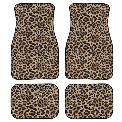 Brown Leopard Print Car Floor Mats Set of 4,Cute Animal Skin Texture Floor mats for Cars Universal Front Rear Vehicle Foot Rugs Abstract Wild Cat Background Car Accessories for Trucks Sedans - color: Brown