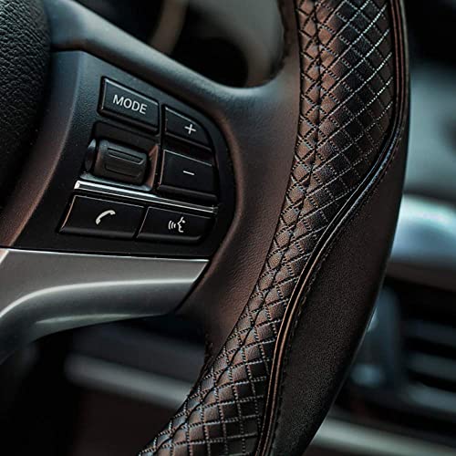 Valleycomfy Steering Wheel Covers Universal 15 inch - Genuine Leather, Breathable, Anti Slip & Odor Free (Black with Black Lines, M(14" 1/2-15" 1/4)) - color: Black with Black Lines, size: M(14"1/2-15"1/4)
