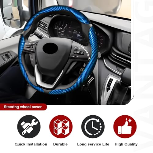 3pcs Universal Carbon Fiber Steering Wheel Cover - Anti-Slip & Segmented Design, Universal 99% Durable Steering Wheel Protector for Men and Women, Car Interior Accessory (Blue)